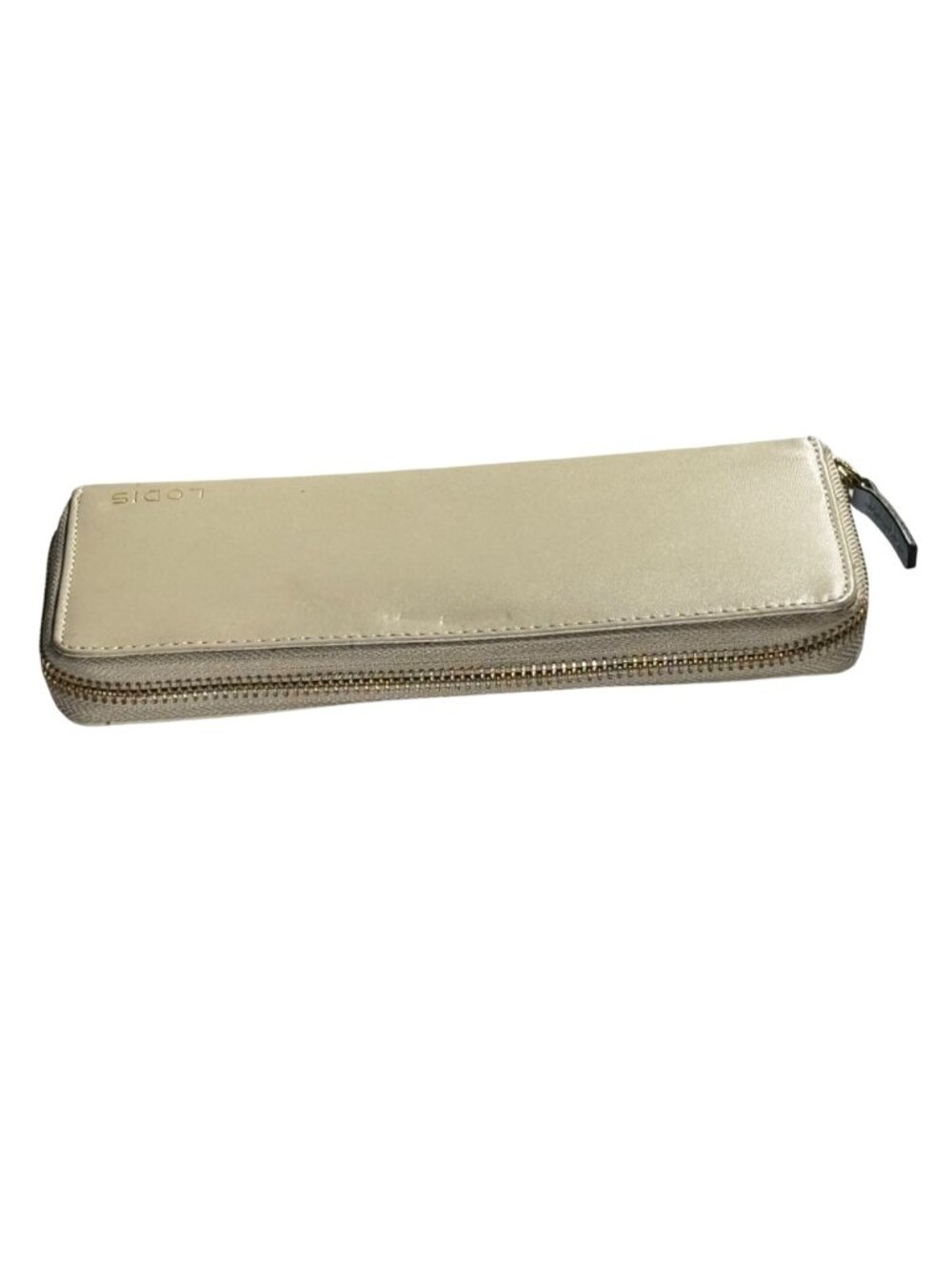 Lodis Beige Leather Zip-Around Long Continental Wallet With Gold Logo - Picture 3 of 11
